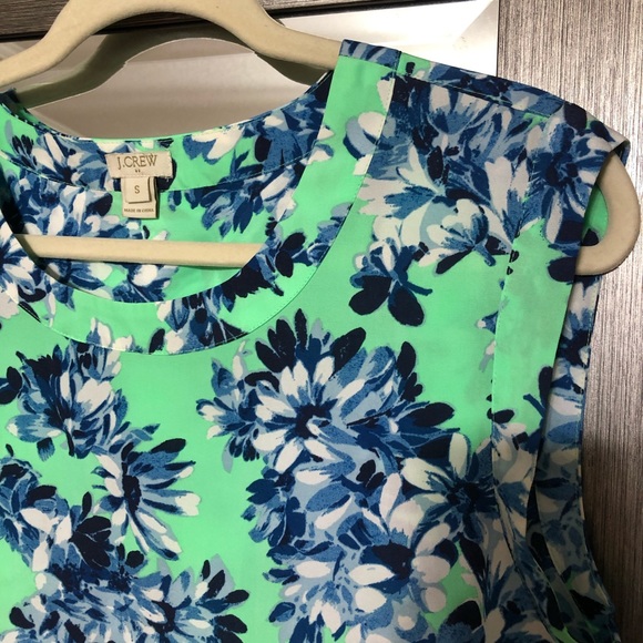 J. Crew Green Blue Floral Printed Drapey Blouse S - Picture 2 of 6
